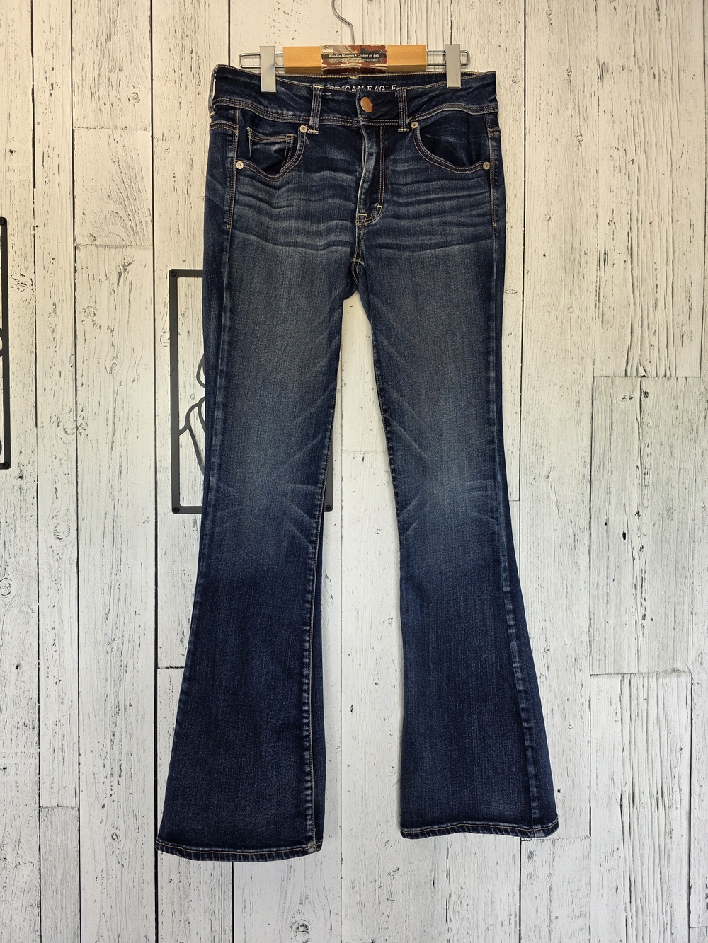 American Eagle Kick Boot Dark Wash Flare Jeans Size 8 Super Stretch Y2K
